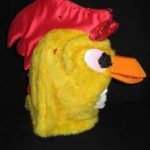right side view of yellow chicken head mask